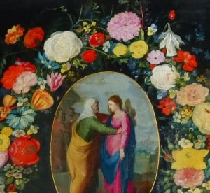 retable, la visitation avec fleurs autour, N.lockhart