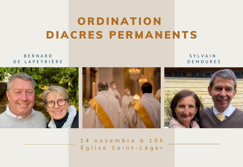 Joie pour notre diocèse ! Bernard de Lapeyrière et Sylvain Demoures seront ordonnés diacres permanents dimanche 14 novembre 2021 à 15h en l'église Saint-Léger de Saint-Germain-en-Laye. Ils nous parlent de leur parcours de foi.